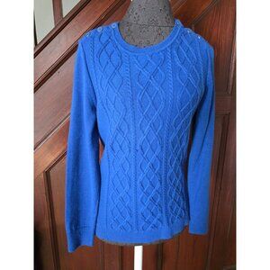 Talbots Blue Cable Knit Button Shoulder Sweater Mp